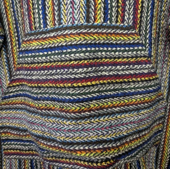 RARE VTG Earth Ragz Boho Hippie Reggae Rasta Poncho Drug Rug Striped Hoodie (L) - Picture 3 of 9